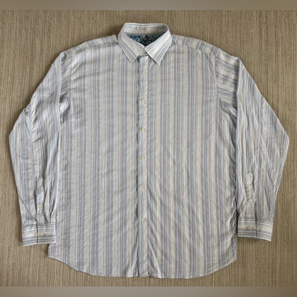 Georg Roth white blue striped long sleeve button down casual shirt men’s XL
